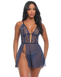 Bleu Sheer Embroidered Babydoll Set #75-12224