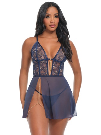Bleu Sheer Embroidered Babydoll Set #75-12224