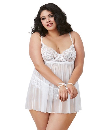 Dreamgirl Plus Size Babydoll with Removable Pearl Neckline