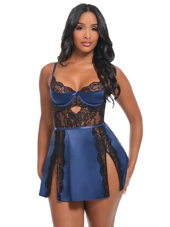 Shayla Satin & Lace Babydoll #74-12225