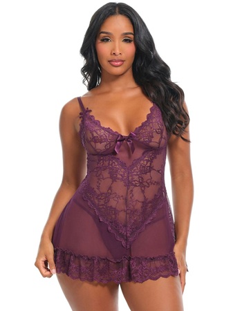 Valentine Soft Cup Lacey Babydoll Potent Purple #2139