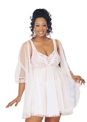 Plus Size Sexy Full Figure Long Gown Peignoir Lingerie Set 