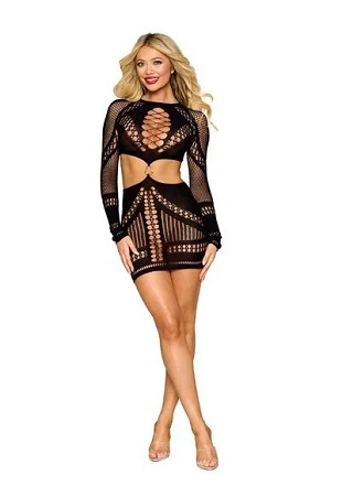 Dreamgirl-Black-Fishnet-Chemise-Dress-Long-Sleeve-13675