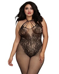 Dreamgirl Plus Size Fishnet Bodystocking with Knitted Teddy Design
