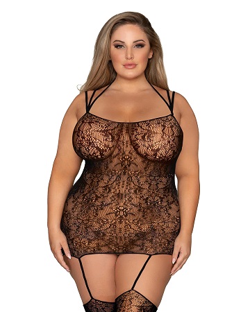 Dreamgirl Plus Size Knitted Lace Garter Dress #0383X