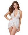 Dreamgirl Halter Plunge Lace Teddy with Attached Flyaway Skirt
