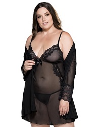 Shirley of Hollywood Plus Size Sheer Mesh Peignoir Set