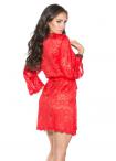 Shirley of Hollywood Stretch Lace Long Sleeve Trimmed Robe with Thong