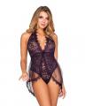 Dreamgirl Halter Plunge Lace Teddy with Attached Flyaway Skirt