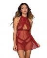 Dreamgirl Women's Stretch Lace and Mesh High Neck Babydoll with Matching Panty