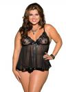 Shirley of Hollywood Plus Size Sequin Embroidery and Sheer Net Babydoll